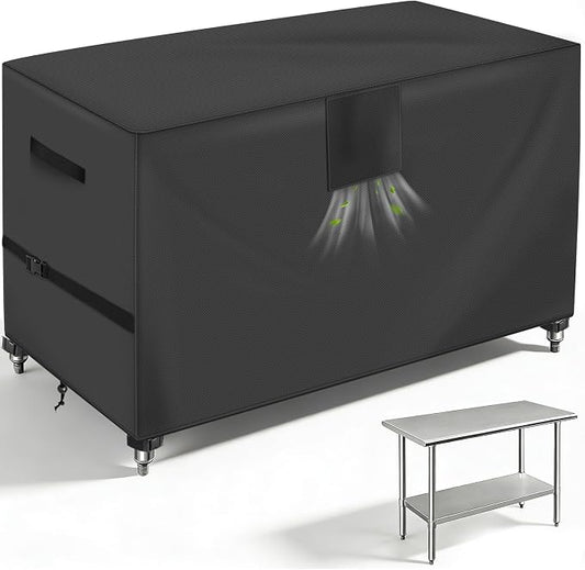 Outdoor Prep Table Cover, 600D Waterproof Patio BBQ Table Cover, Suitable for Outdoor Dining Table, Stainless Steel Metal Grill Table, BBQ Grill Cart, 48" L x 30" W x 35" H