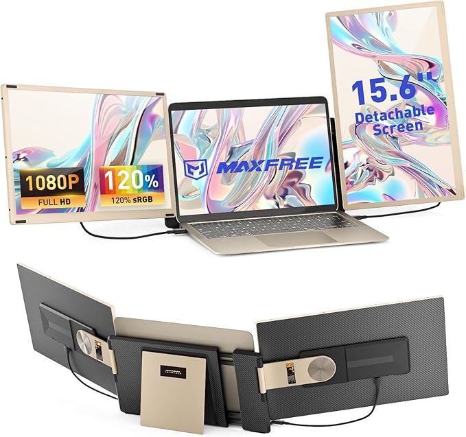 Maxfree S6 Laptop Screen Extender, 15.6'' 1080P Monitor Extender, 11 Display Modes, Plug & Play, Detachable Screen Triple Monitor for Laptop 13"-17.3", Compatible with Mac/Windows/Android/Switch