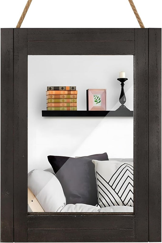 Rectangle Wall Mirror for Bathroom, Distressed White Wood Decor