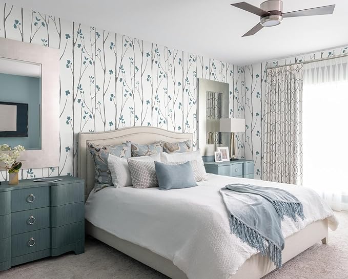 Timeet 16."x393.7"Blue Wallpaper Peel and Stick Wallpaper Leaf Wallpaper Floral
