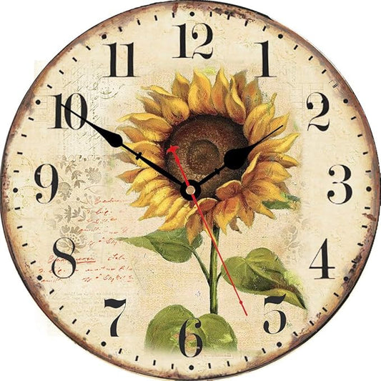 VIKMARI Art Decorative Arabic Numeral Wooden Wall Clock Battery Operated Quartz