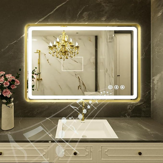 24''x36'' Gold Framed LED Bathroom Mirror