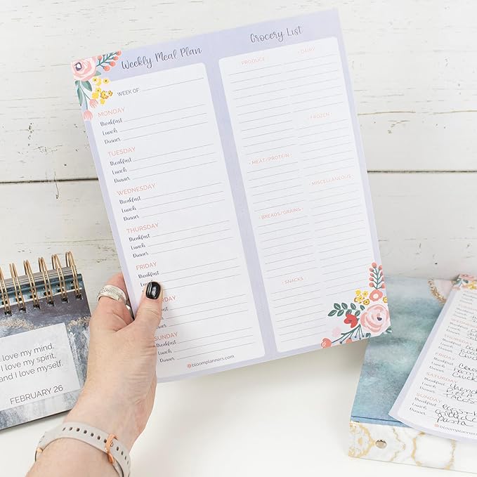 bloom daily planners Weekly Magnetic Meal Planning Pad for Fridge with Tear-Off Grocery Shopping List - Hanging Food/Menu Organizer Notepad with Magnets - 8.5” x 11”