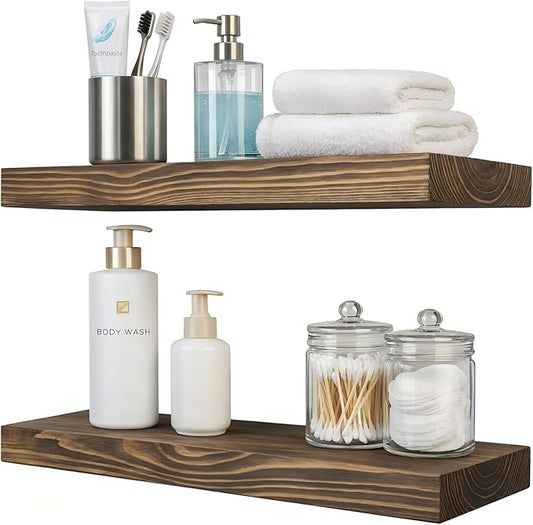Floating Shelves 2 inch Thick for Wall Set of 2, 24 inch High-End Solid Wood
