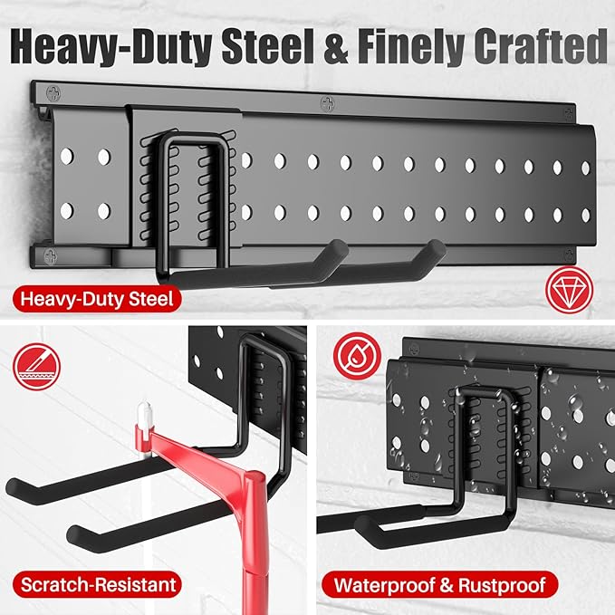 Garage Tool Organizer Wall Mount 49.5 inches with 10 Adjustable Heavy-Duty Hooks, Garage Organization, Garden Tool Storage Rack, Yard, and Shed, Holds Up to 400 lbs