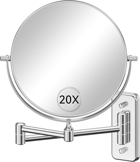 Auxmir Wall Mounted Makeup Mirror, 8 Inch 1X/20X Double Sided Magnifying Mirror