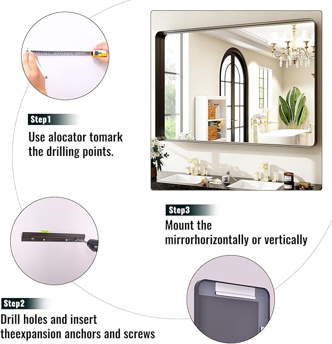 Easly 30"x40" Black Bathroom Mirror
