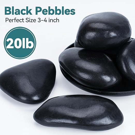 20lbs Black Rocks for Planters, 3-4 Inch Decorative Rocks for Potted Plants, Polished Garden Stones for Outdoor Landscaping, Walkways, Yard, River Rocks for Flower Pots, Vase