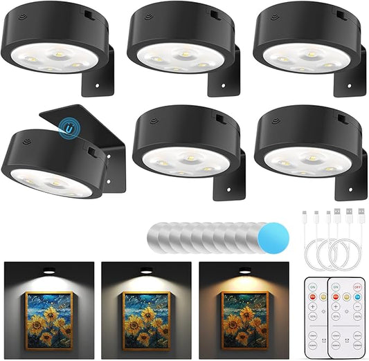 Narotood 6 Pack Picture Lights for Wall, Rechargeable Battery Operated Wall