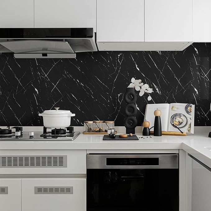 Abyssaly Black Marble Contact Paper Peel and Stick Countertops Waterproof Matte