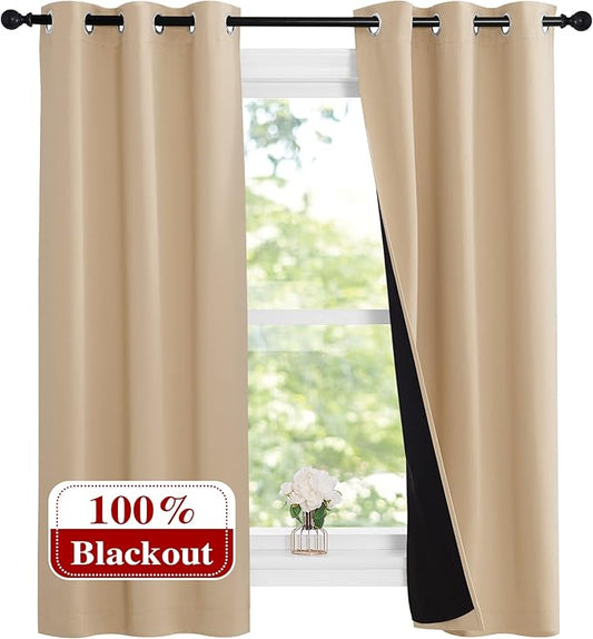 NICETOWN Bedroom Full Blackout Curtain Panels, 37 by 60-inch, Biscotti Beige