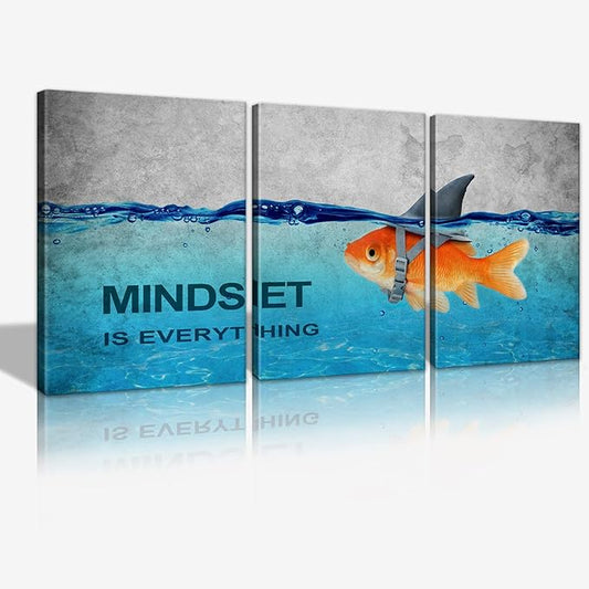 KAWAHONE 3 Panels Modern Framed Inspirational Quote Canvas Wall Art-Mindset is