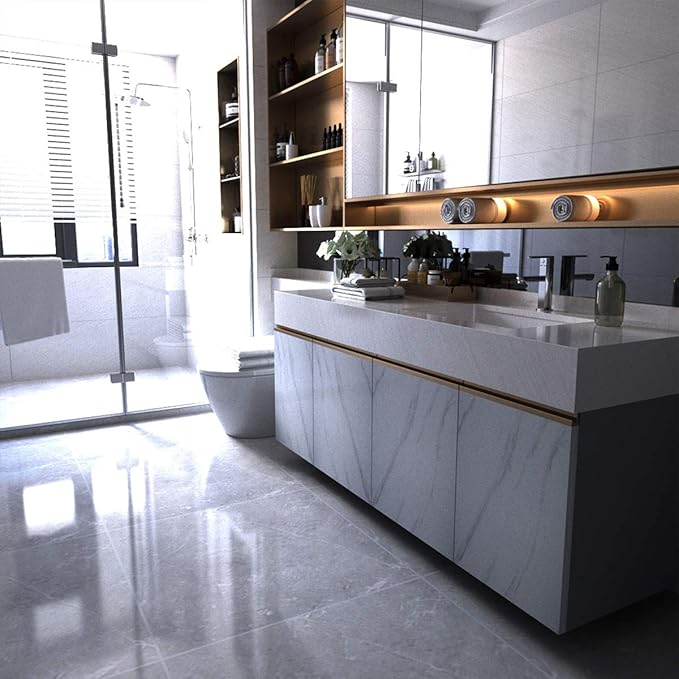 Large White Marble Granite Wallpaper Peel Stick Thicken 31.5x354inch Waterproof