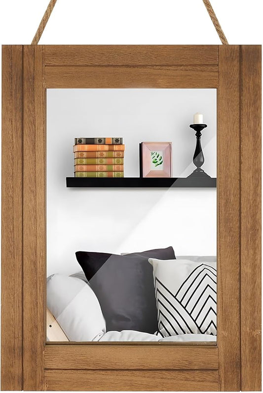 Rectangle Wall Mirror for Bathroom, Distressed White Wood Decor