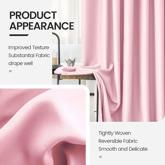Baby Girl Pink Bedroom Decor Curtains 2 Panels Set