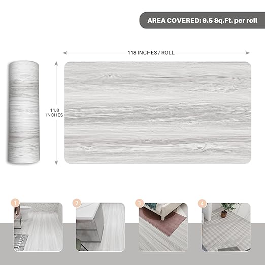 Wood Grain Peel and Stick Floor Tiles – 11.8” Width, Full Roll Length of 118" –