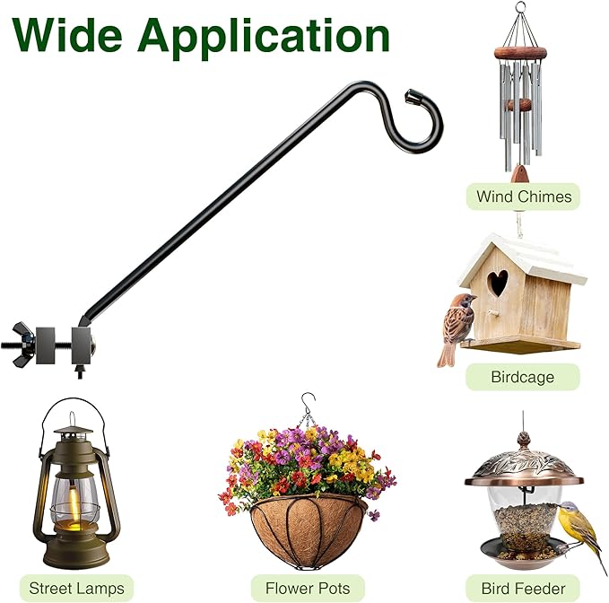 12-Inch Deck Bird Feeder Hanger for Railing, Outdoor Decor Plant Hanger, Balcony Railing Hook - 22LB Capacity - for Hanging Plants, Bird Feeders, Lanterns, Wind Chimes