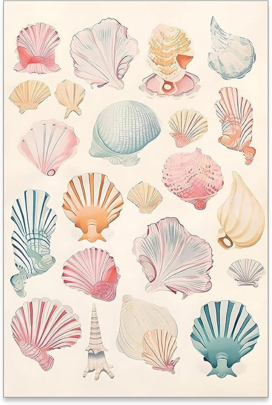 Pink Seashell Posters Coastal Cowgirl Canvas Wall Art Beach House Starfish