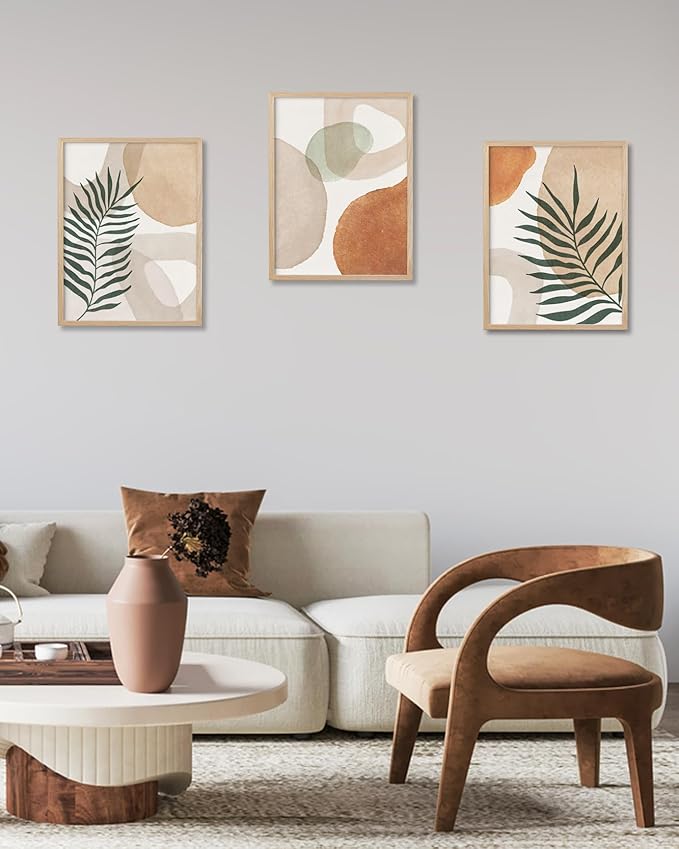 HesenDot Unframed Neutral Boho Wall Art Set of 3, 12x16in Botanical Leaves