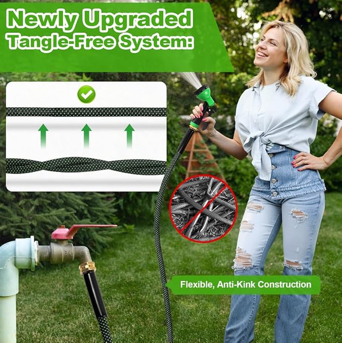 Garden Hose 50ft, Non-Expanding Water Hose with 10 Function Nozzle, Lightweight, Kink Free, Sturdy, Leak-Proof, Portable, Flexible Hose 50ft for Outdoor, Yard, Lawn, Car Wash and Camper Use