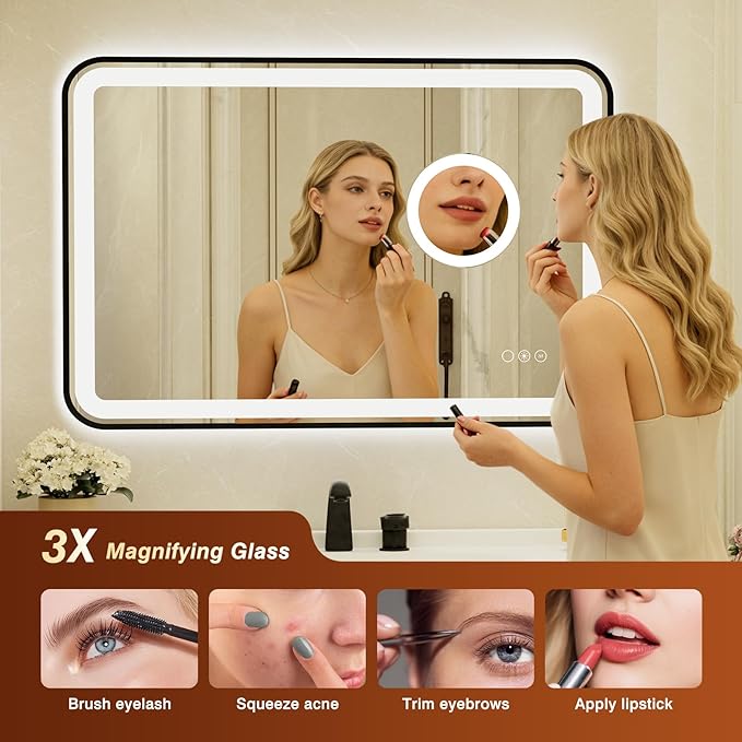 24x36 Inch Black Framed LED Bathroom Mirror