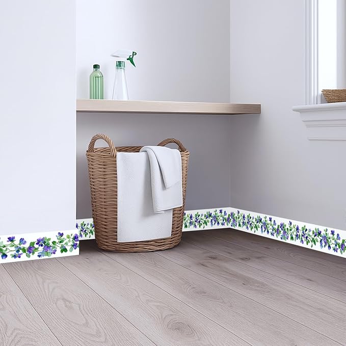 Purple Blue Floral Wallpaper Border 196x4 Inch Peel and Stick Wall Border Self