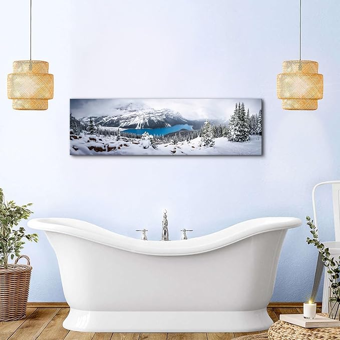 Snow Mountain Canvas Wall Art White Clouds Misty Forest Landscape Prints