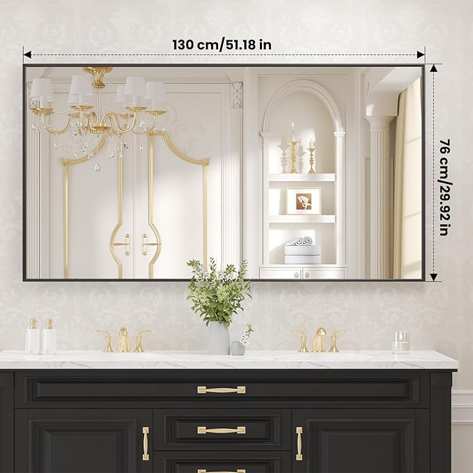LOAAO Black Bathroom Mirror 50"X30"