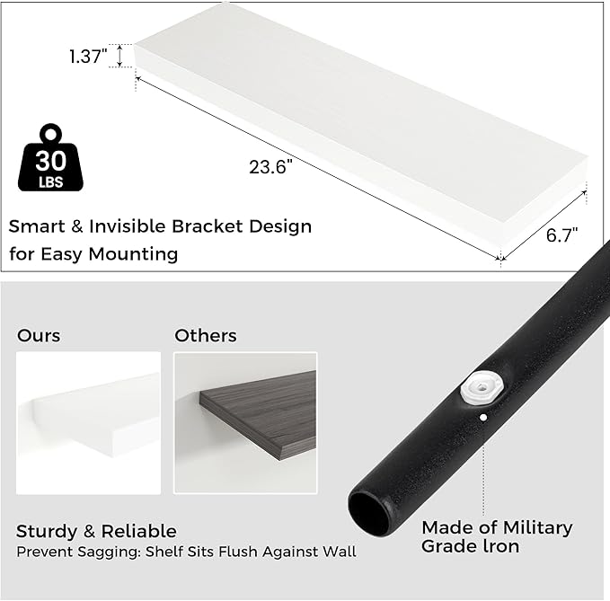 Venusmiles Floating Shelves for Wall 24 inch Long, Engineered Wood Wall Shelves