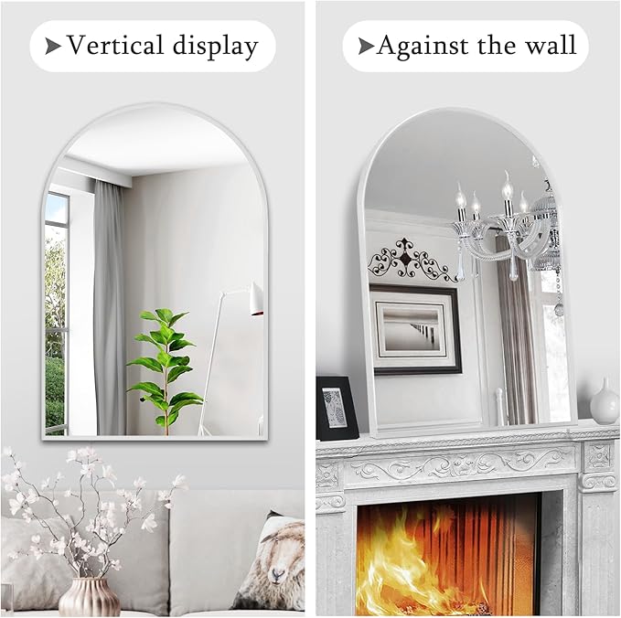 28" x 36" Silver Arched Mirror, Large Arch Bathroom Vanity Mirror, Modern