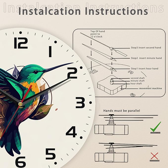 Flaying Hummingbird Bird Wall Clock Silent Non-Ticking Battery Operated Clock