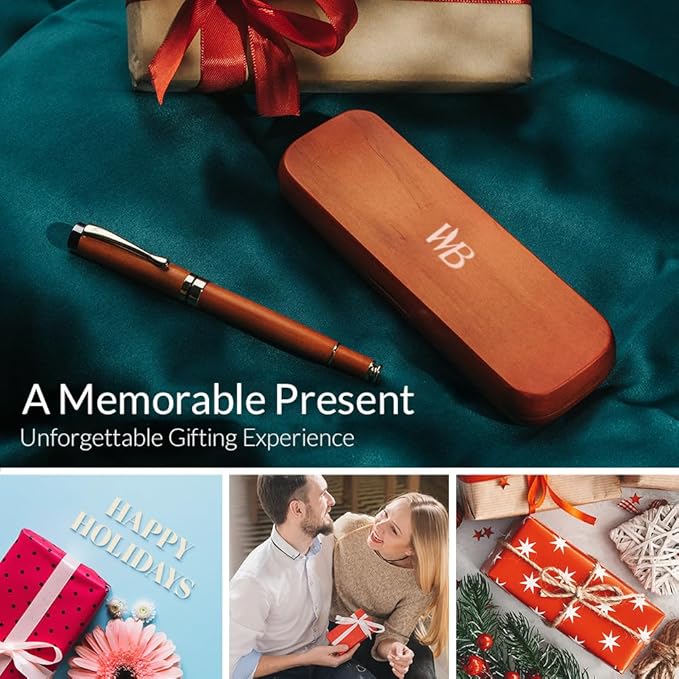 Wordsworth & Black Fountain Pen Set, Luxury Bamboo Wood - Extra Fine Nib, Gift Case; Includes 6 Ink Cartridges, Ink Refill Converter -Journaling, Calligraphy; Drawing, Smooth Writing [Cherry Wood]