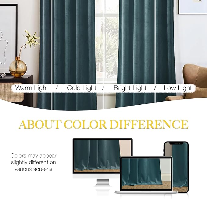 NICETOWN Greyish Blue Velvet Curtains and Drapes, Thermal Insulated Soft Window