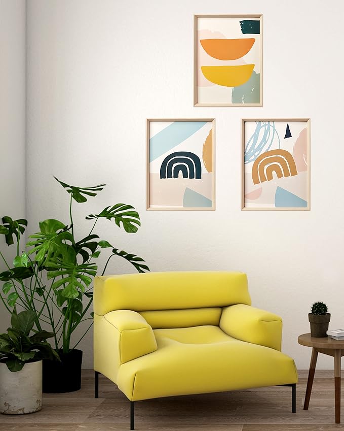 Framed Boho Wall Art for Bedroom, Abstract Canvas Wall Decor, 12x16IN