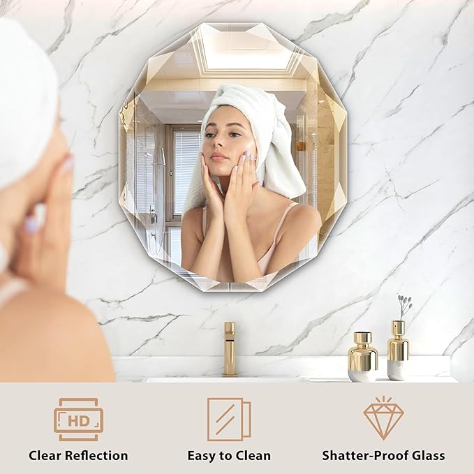 Bathroom Mirrors for Over Sink, Round Frameless Mirrors for Wall, 23.5x27.5