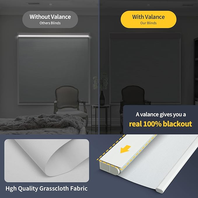 Motorized Blinds with Valance Cover Upgraded Smart Grasscloth Fabric Electric