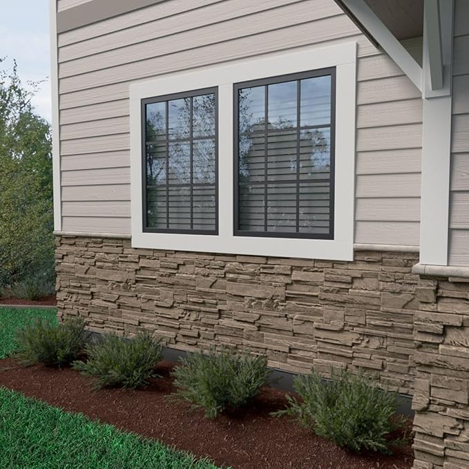 EverStone Cascade Faux Stone Panel, 48 5/8"W x 24 3/4"H x 1 1/4"D, Soft Ash