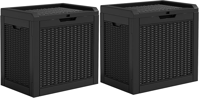 YITAHOME 32 Gallon Outdoor Storage Box, 2-Pack Water Resistant Resin Deck Box, Indoor Outdoor Lockable Storage Container for Patio, Garden, Cushions, Tools, Equipment (Black)