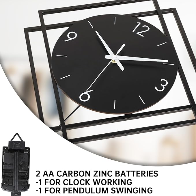 Wall Clock with Pendulum, Silent Quality Quartz Battery Operated, Modern Large