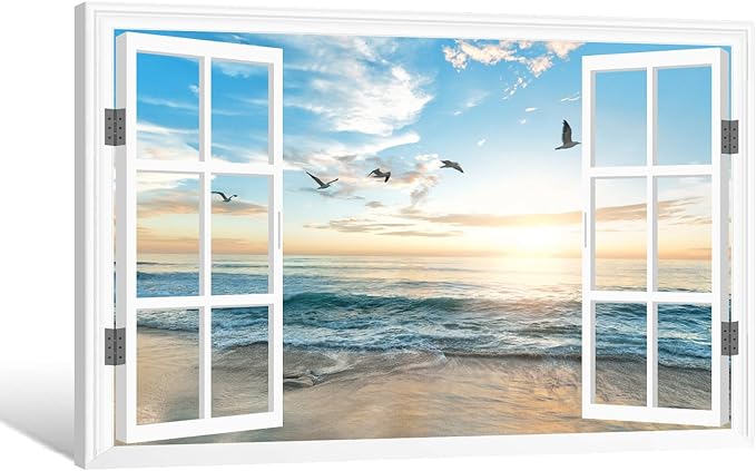 Goldfoilart Ocean Beach Sunset Window Canvas Wall Art