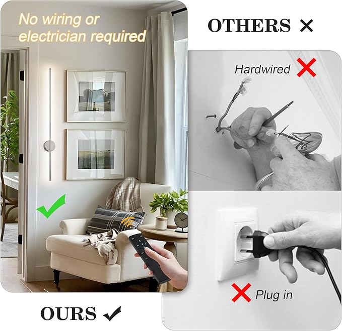 Battery Operated Modern Wall Sconces, Dimmable Wireless Wall Light Set of Two