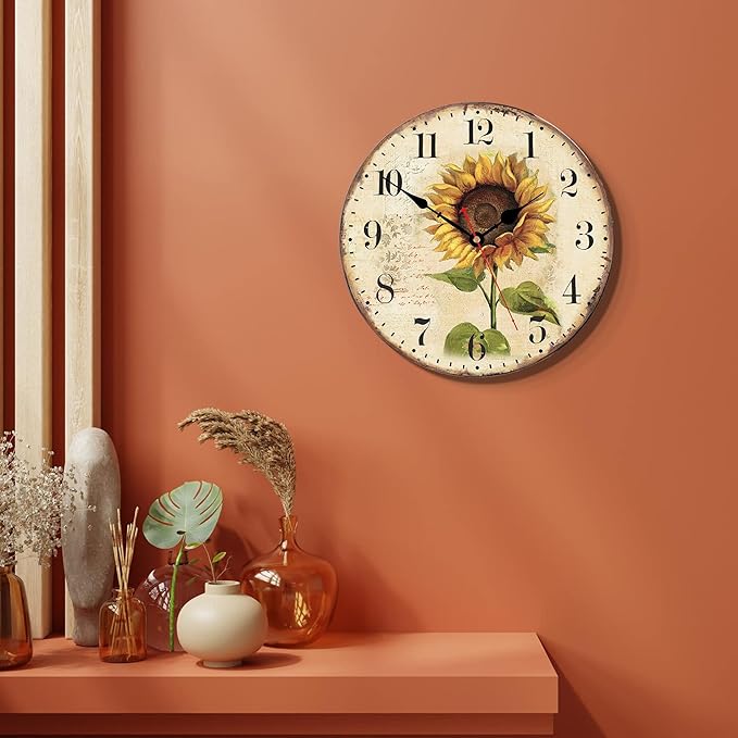 VIKMARI Sunflower Wall Clock Silent Non Ticking