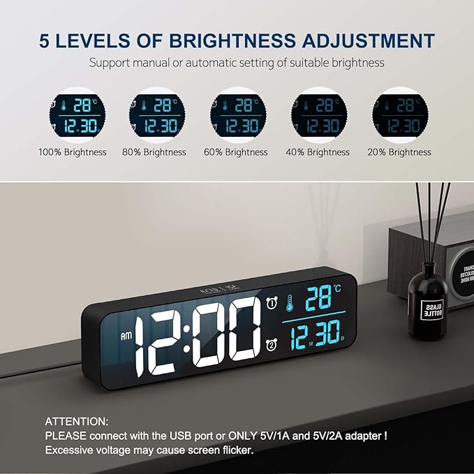 Hournor Digital Clock for Bedroom, Digital Wall Clock for Living Room Decor, Desk Table Clocks, Digital Clock Large Display, Bedroom Smart Alarm Clock for Office Blue