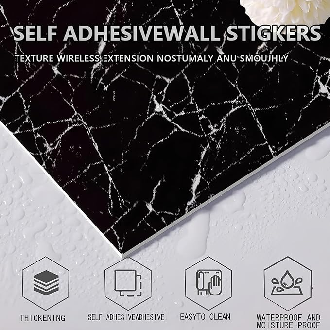 10pcs Peel and Stick Tile Shower Waterproof Marble Tiles Wall Panels,