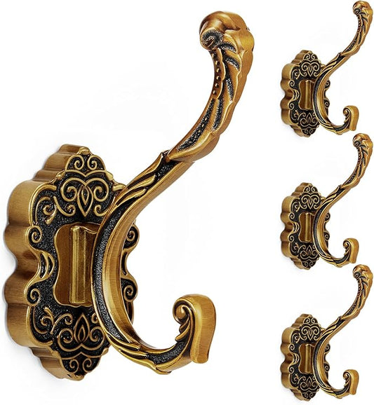 Zonon 4 Pcs Antique Gold Wall Hooks Set Vintage Coat & Towel Hooks