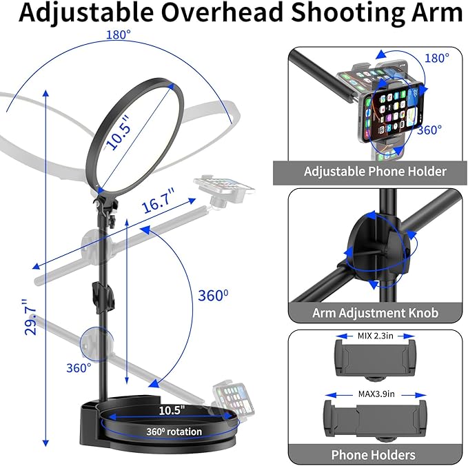 Bright Zoom Lighting for Computer, Adjustable Desk Lighting for Video Callst,55W Dimmable Full Screen Ring Light,with Rotating Storage Box,Pen Holder Stand,Phone Holder and Controller (Black, 10.5)