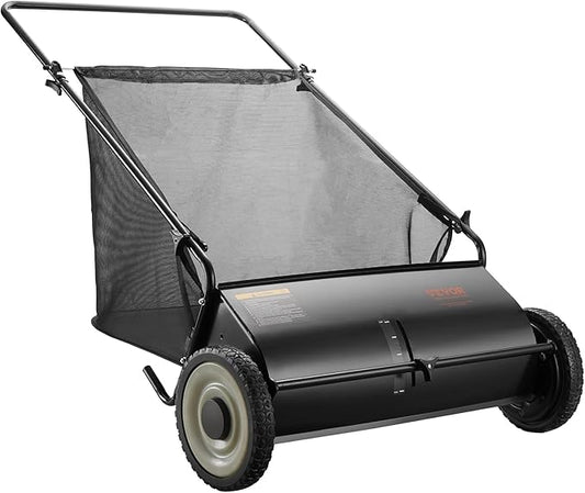 VEVOR Push Lawn Sweeper, 26 Inch Leaf & Grass Collector, Strong Rubber Wheels & Heavy Duty Thickened Steel Durable to Use with Large Capacity 7 ftÂ³ Mesh Collection Bag, 4 Spinning Brushes