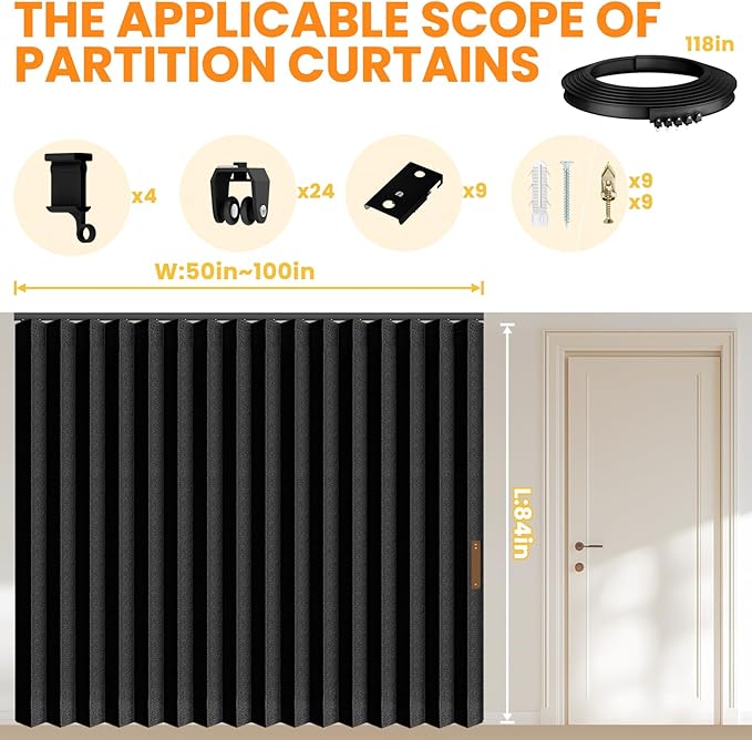 Room Divider Curtain Sets with Flexible Ceiling Track, Privacy Soundproof