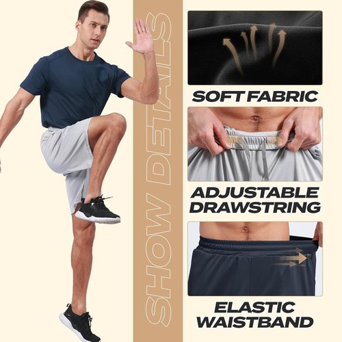 BOOJO Athletic Gym Shorts - 5 Pack Quick Dry Black Basketball Shorts with Pockets for Men