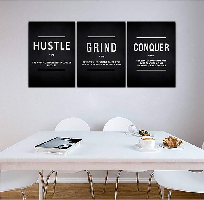 KAWAHONE Grind Hustle Conquer Wall Art, Success Canvas Painting Wall Decor